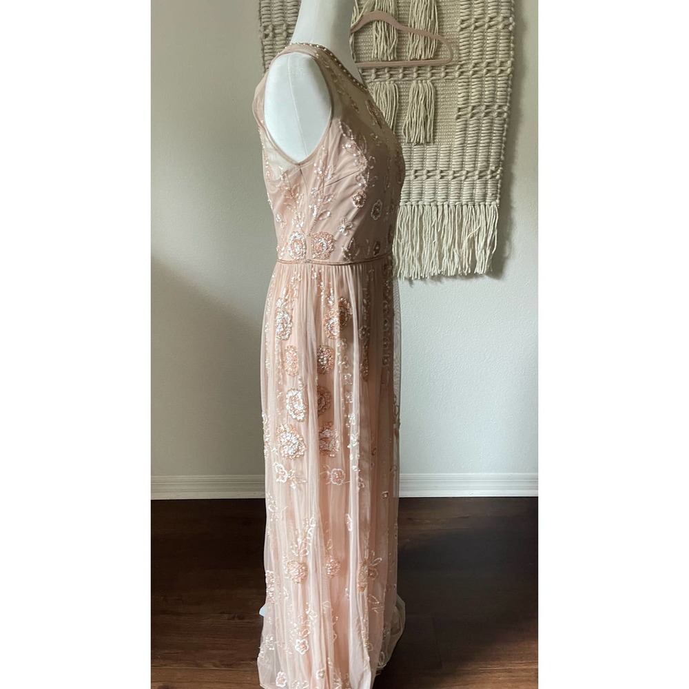 BHLDN Adrianna Papell Abbington Pink Blush Beaded Gown NWT Size 12 - Picture 12 of 16
